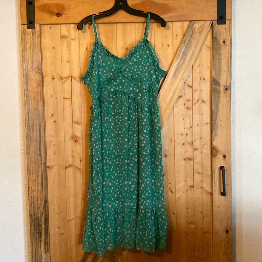 Green Floral Ruffle Dress